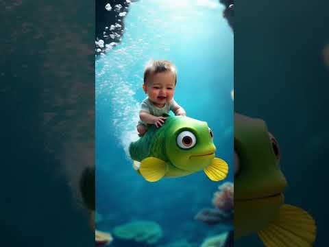 Baby Rides a Fish! 🐟😂 Cutest Ocean Adventure!