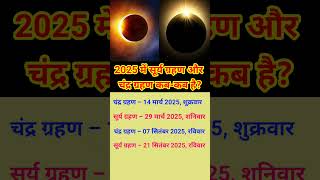 2025 में सूर्य ग्रहण और चंद्र ग्रहण कब है | 2025 ka Chandra / Surya grahan kab hai | grahan 2025