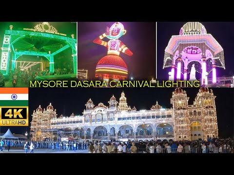 MYSORE DASARA NIGHT LIGHTING 2024 l India🇮🇳 l Illuminated City l Full View (4K HDR)