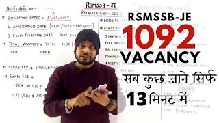RSMSSB-JE |1092 Vacancy | Civil Engineering | Rajasthan JE Recruitment | Exam Pattern | Exam Form