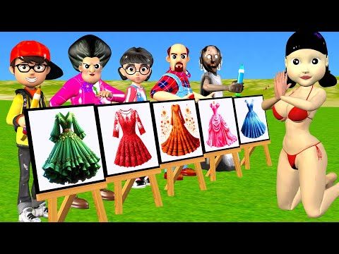 Scary Teacher 3D vs Squid Game Thanos Beautiful Dress Drawing Dressing Room 5 Times Challenge