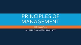 Unit 5, Principles of Management, Code 1427/5414,AIOU