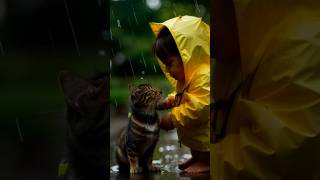 Tiny cat helpless in rain and looking for help #tinycat #kittenrescue #animals #catshorts #duck