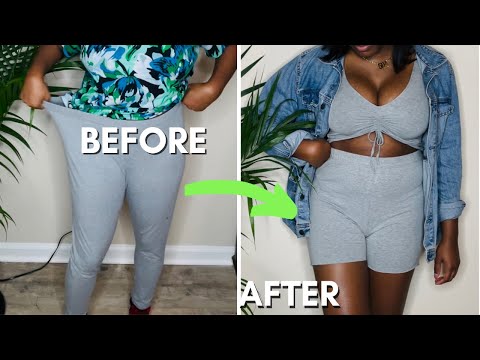 DIY Leggings into Ruched Top & Biker Tights Two Piece Set | Beginner Friendly DIY Transformation