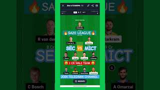 SEC vs MICT Dream11 Prediction | Mict vs Sec dream11 team | #shorts #sa20