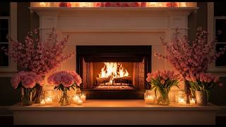 4K Cozy Spring Fireplace ASMR🌸🌷Cherry Blossom & Candlelight Ambience for Sleep Warm Ambience