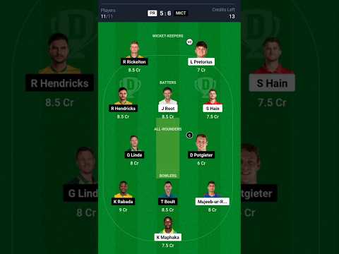 PR vs MICT Dream11 | PR vs MICT Dream11 Prediction | Paarl Royals vs MI Cape Town SA20 Today