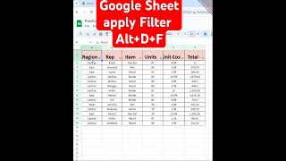 Google sheet Apply Filter short Cut key #googlesheets #filter #exceltips #spreadsheets