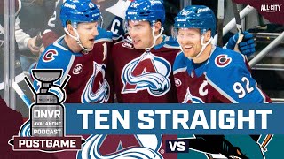 Nathan MacKinnon and the Colorado Avalanche dominate San Jose Sharks for 10th straight win