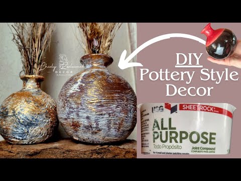 High End Pottery Dupe Using Joint Compound To Create Texture/ Thrift Flips/ DIY Home Decor Ideas/