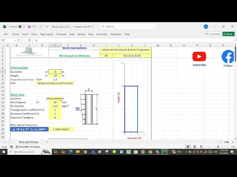 Lect 16A Wind Load on Chimney, Solved Example with Excel sheet