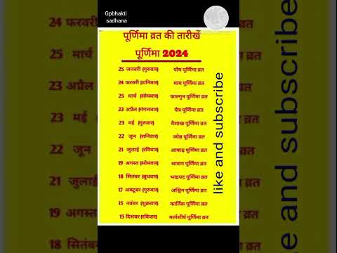 Purnima 2024 Date l 2024  में पूर्णिमा कब कब है l Purnima vrat all date 2024 l  पूर्णिमा 2024 सूची