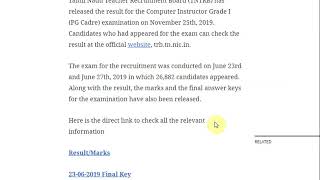TN TRB 2018-19 Computer Instructor result declared at trb.tn.nic.in