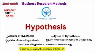 Hypothesis in Research | Meaning, Types, Role & Importance in Research | BRM unit 5