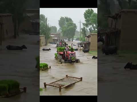 Villagers Struggle in Flood #seelab #flood #floodtoday #poorvillagers #trackterdrive #plzsupportme