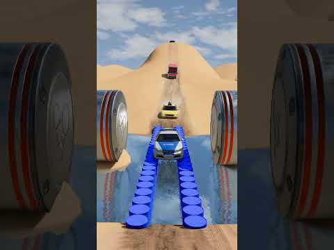Mixed Colour Buses & Cement Truck vs Bollards Crush - BeamNG.Drive #shorts #beamngdrive #bus