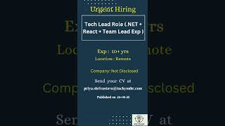 TechLead Role  NET+React + Team Lead Exp Remote  #coding #hiring #net #fullstack #full #viralshorts
