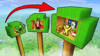 JJ vs Mikey vs Banana Kid: TREE SIZE BATTLE in Minecraft!