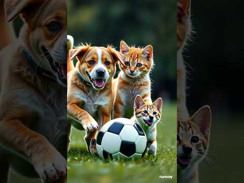 Dog and cat playing a football #shorts #trending #viralvideo #kidssongs #dog #cat #ai #kids