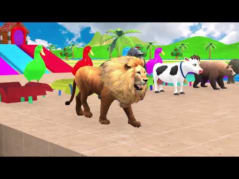 Long Slide Game with Cow Elephant Gorilla Hippopotamus Tiger 3d Animal Game Funny 3d Animals