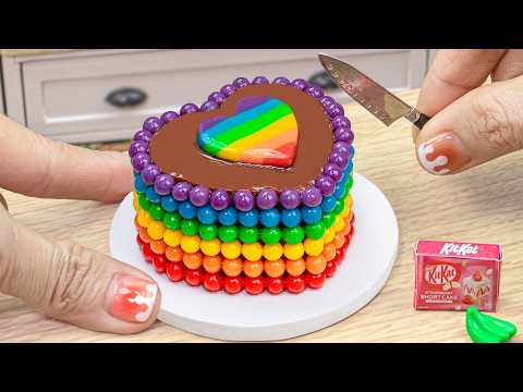 Mini Rainbow KitKat Heart Cake 🌈❤️ | Satisfying Candy Cutting Challenge ❤️Sam Cakes