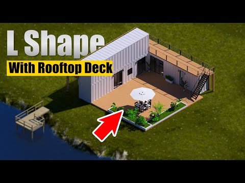 Innovative L-Shaped 4x40ft Container Home 3D Render | Courtyard, Office & Rooftop Patio Design