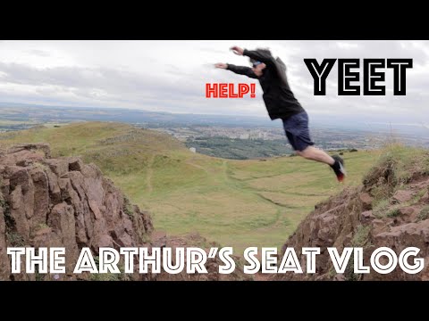 Trying not to fall off Arthur's Seat!