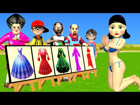 Scary Teacher 3D vs Squid Game: Beautiful Dress Drawing or Error & Dressing Room 5 Times Challenge