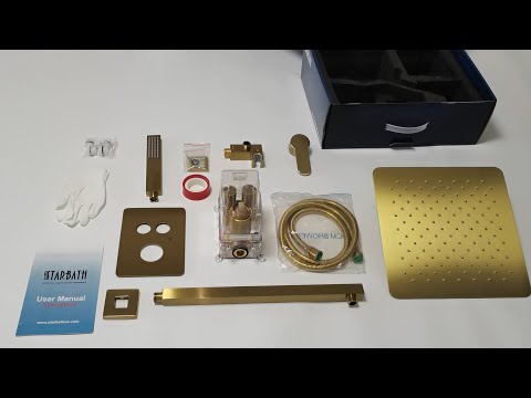 STARBATH Shower System Two Function Push Button Wall Mounted Brushed Gold Unboxing