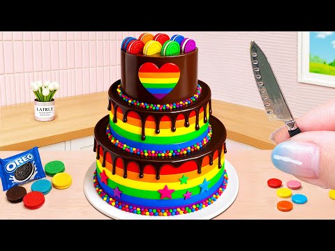 So Tasty Rainbow Chocolate Drip Pastry 🍧 Easy Layered Design Idea ❄️ Cake In Wonderland