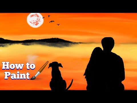 "How to Paint" "beautiful couple with dog" on sunset evening #mrart