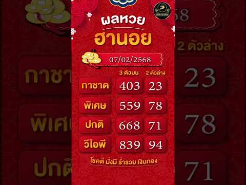 ตรวจผลฮานอยวันนี้ กาชาด/พิเศษ/ปกติ/VIP/ลาวสามัคคี วันที่ 07/02/2568