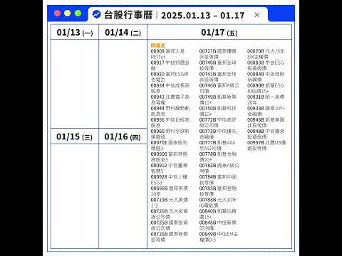 #台股行事曆  2025.01.13-10.17