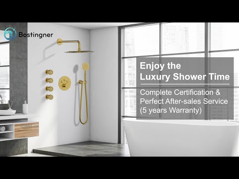 Bostingner Thermostatic Shower System Round 12 Inch Brushed Gold