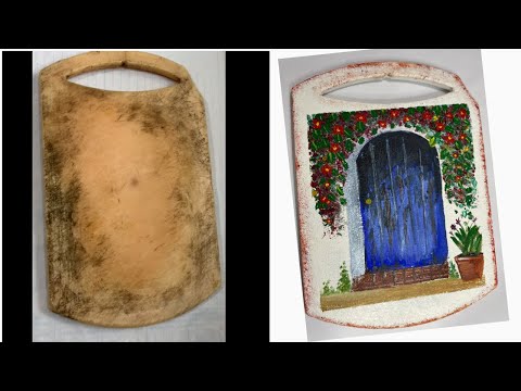 How to modify old cutting board || easy wall decor with old cutting board || acrylic painting