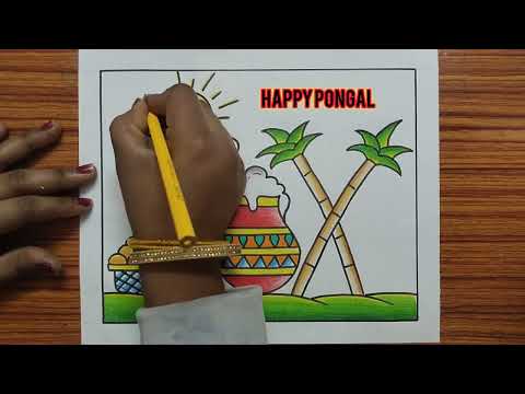 Pongal Drawing Easy / Pongal Festival Drawing / Pongal Pot Drawing / How to Draw Pongal Easy Steps