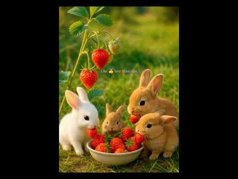 Adorable Baby Bunnies GO CRAZY for juicy strawberries #shorts #viralshorts