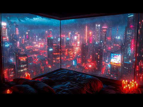 Cyberpunk Reflections: Rain And Ambient Music | Lost In A Rainy Neon Night
