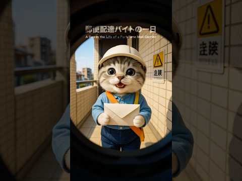 「むぎの郵便配達のバイトの一日に密着」　#cat #バイト #animation #マンチカン #funny #猫 #funnycats #動物 #cute #pets