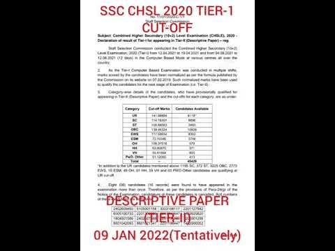 SSC CHSL TIER-1 RESULT CUT-OFF