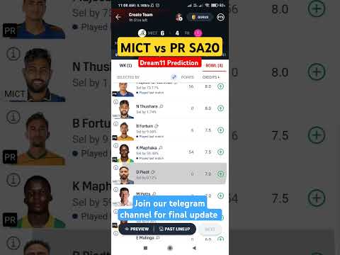 MICT vs PR SA20 Dream11 Prediction| PR vs MICT Dream11 Prediction #sa20 #dream11