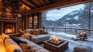 Relaxing Jazz Instrumental Music at Cozy Winter Ambience ❄️ Morning Snowfall & Fireplace Sounds 🔥