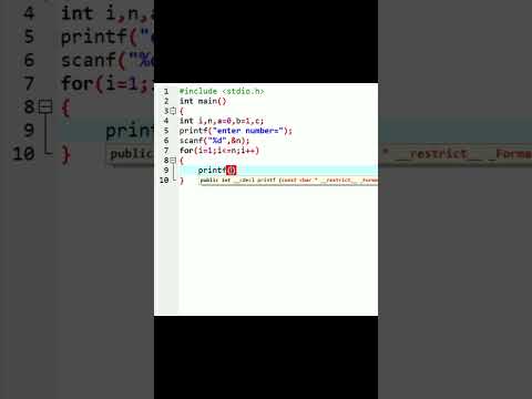 How to print the Fibonacci series in C Program #shorts #coding #programming #easy