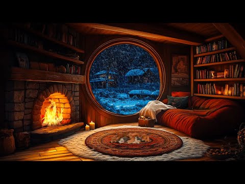 Cozy Cabin Ambience with Crackling Fireplace | Relax and Sleep Well with Blizzard Sounds | ASMR