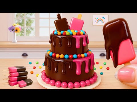 Amazing Chocolate Cake With Melting Chocolate Ice Cream🌈Stunning Mini Rainbow Cake Decoration Ideas