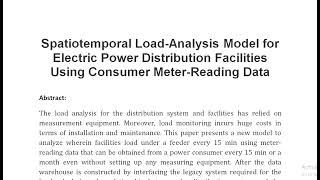 Spatiotemporal Load Analysis Model for Electric Power Distribution Facilities Using Consumer Meter R