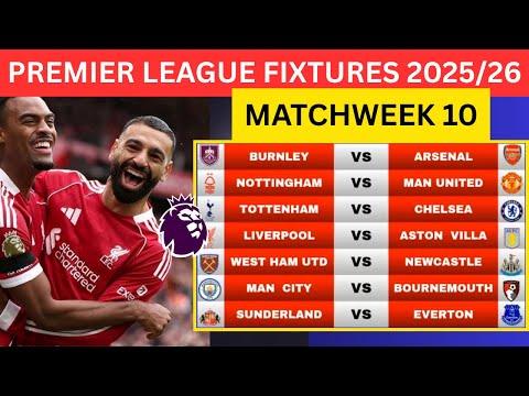 Premier League Fixtures Today | EPL 2025/26 Matchweek 10 Schedule & Kickoff Times ⚽