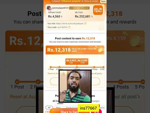 Temu Influencer program earning | Code: ins77667 link 🔗 in discription