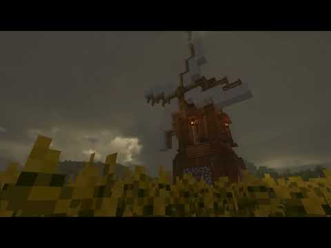 Relaxing Minecraft Windmill & Wheatfield with Day/Night Cycle and Rain at Night (w/vanilla music)