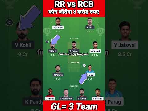 RR vs RCB Dream Team, RR vs RCB Dream Prediction, Rajasthan vs Bangalore IPL Dream Team Today